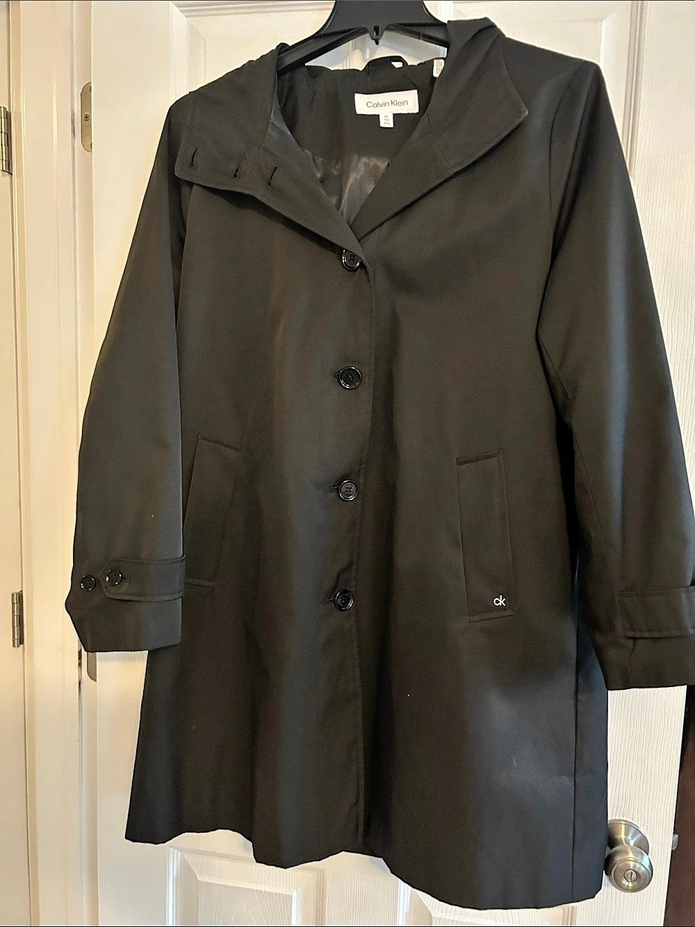Calvin Klein Women's Hooded Trench Coat Black XL